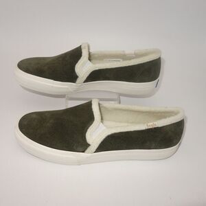 NEW Keds Double Decker Suede Shearling Slip On Forest Olive Green Women's 5.5
